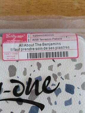 thirty-one Terrazzo Pebble Pouch in White, Gray & Blue All About The Benjamins